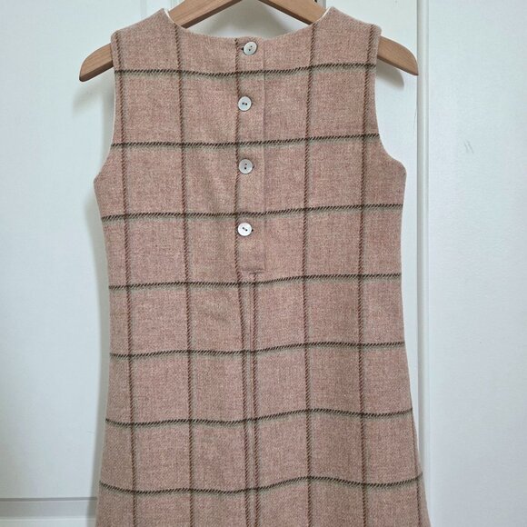Papo d'anjo beige wool pinafore dress check plaid green size 4 - Picture 4 of 7